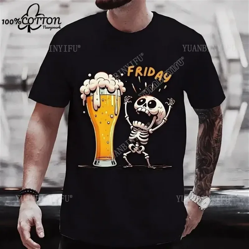

Men's Printed Shirt "Happy Friday Beer" Series, Featuring Interesting Pattern Designs" Cotton O-neck Short-sleev Street Fashion