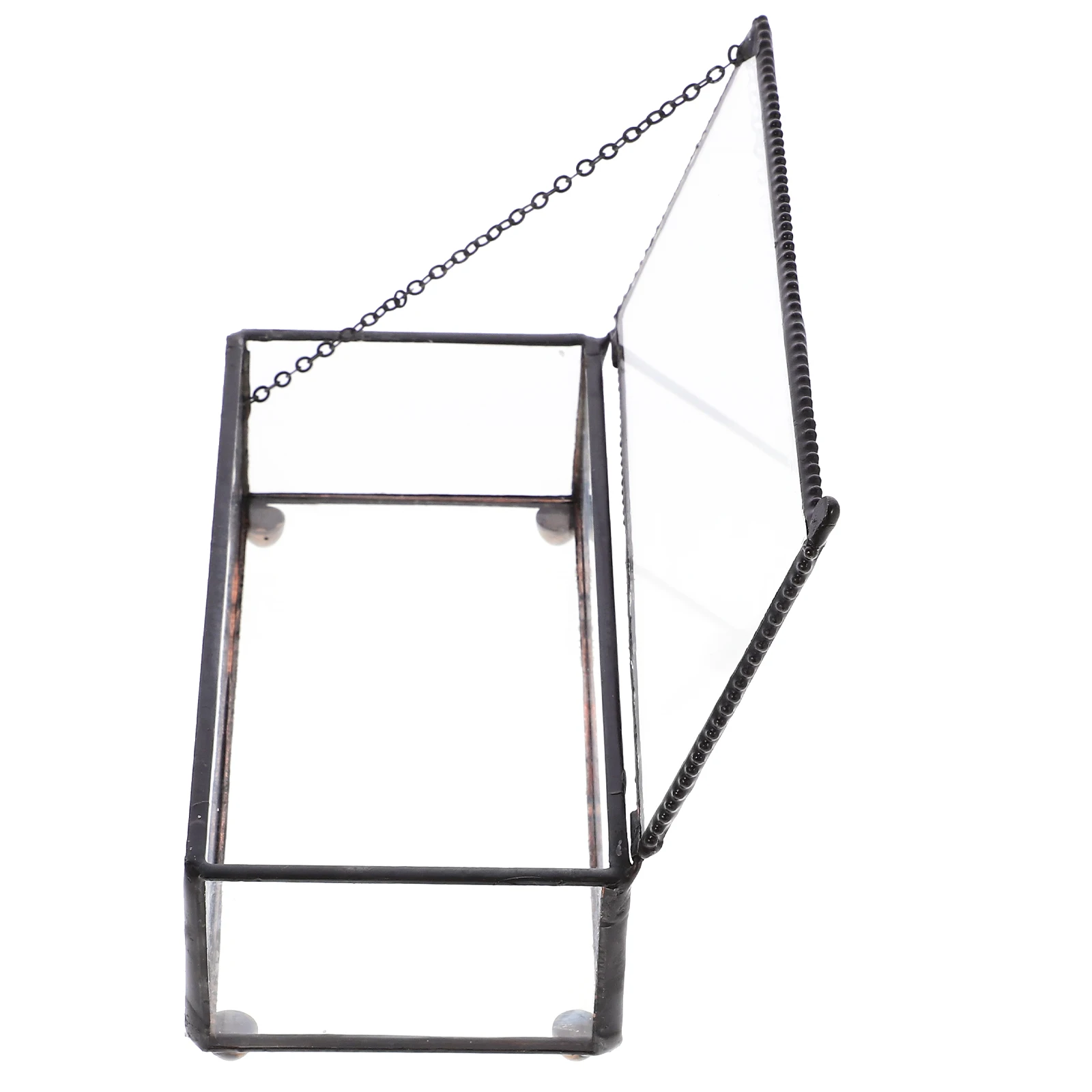 

Vintage Glass Jewelry Box Iron Frame Window Multiuse Keepsake Organizer Storage Container Decorative Accessories Holder