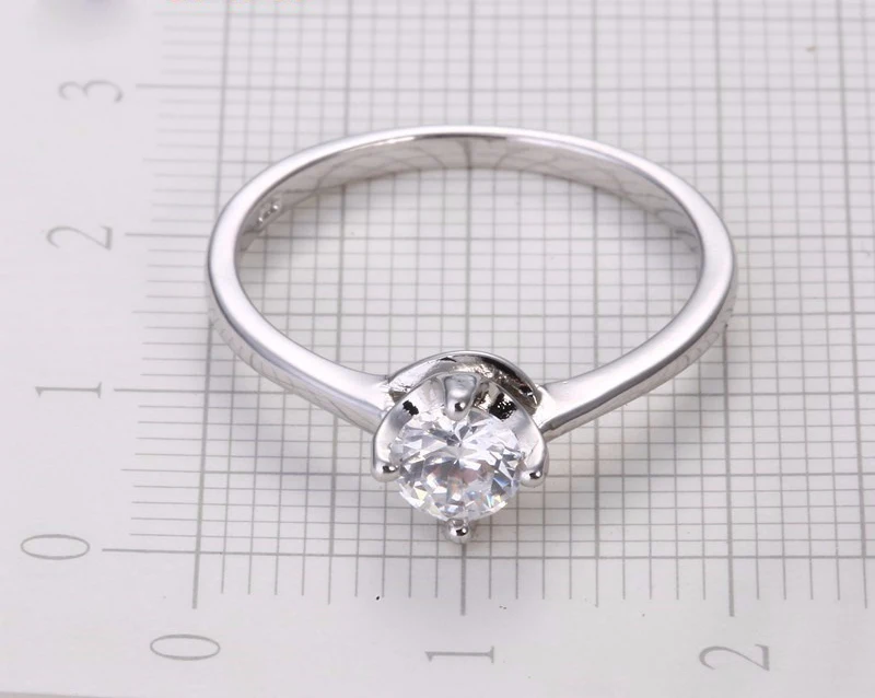 Real 925 Sterling Silver Stamped Simple Rings Shiny Clear Zircon Finger Ring for Women Girls Wedding Party Trendy Jewelry Gifts