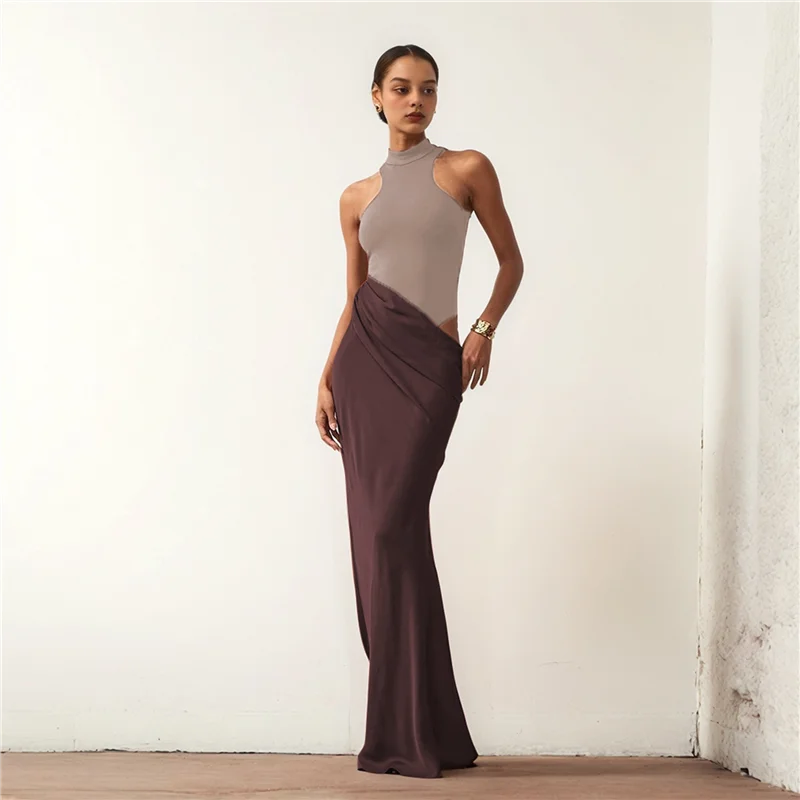 ABRT-robe longue débardeur d'été pour femmes, élégante, sans manches, col licou, moulante, Maxi