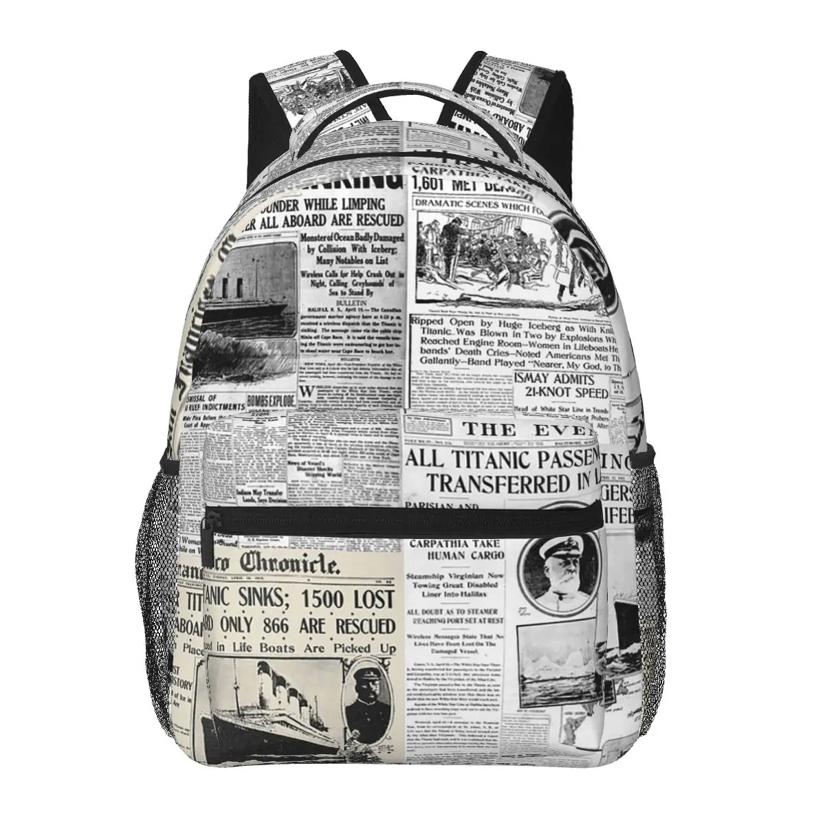 The Sinking Of The Titanic - Newspaper Collage Backpacks Boys Girls Bookbag Students School Bags Kids Rucksack Shoulder Bag