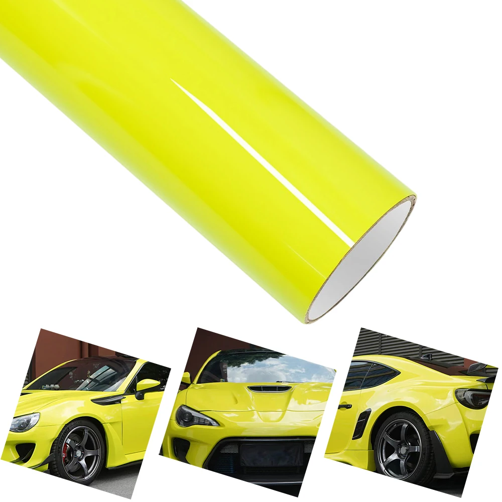

High Quality PET Film Glossy Lemon Yellow Car Vinyl Film Air Bubble Free Car Decal Sticker Auto Exterior Decoration Accessories
