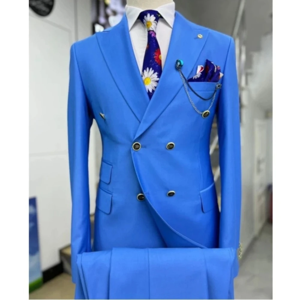 

Double Breasted Formal Men Suit Slim Fit 2 Pieces Groom Set for Wedding Peaked Lapel Custom Male Blazer Pants