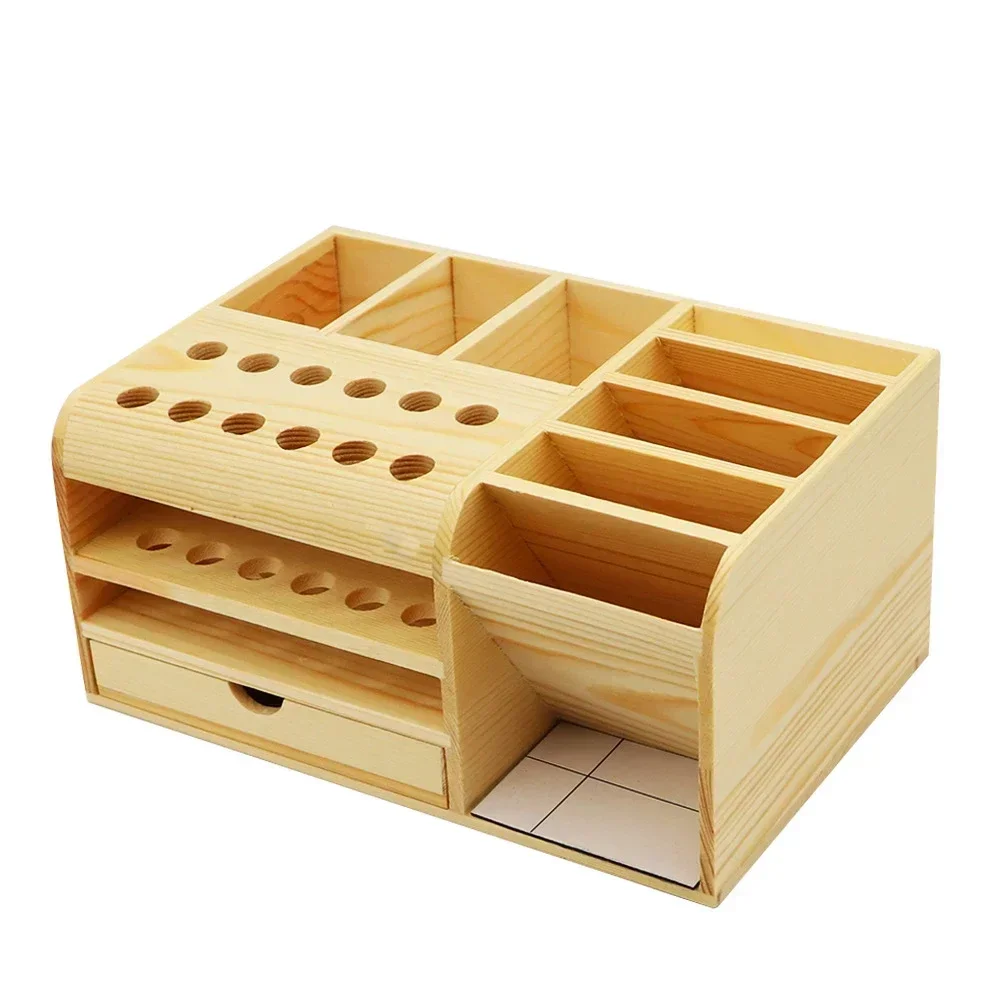 صندوق تخزين خشبي متعدد الوظائف مفك براغي ملاقط متعددة المقصورات سطح المكتب قرطاسية أقلام صغيرة علامات أدوات الفرش #4