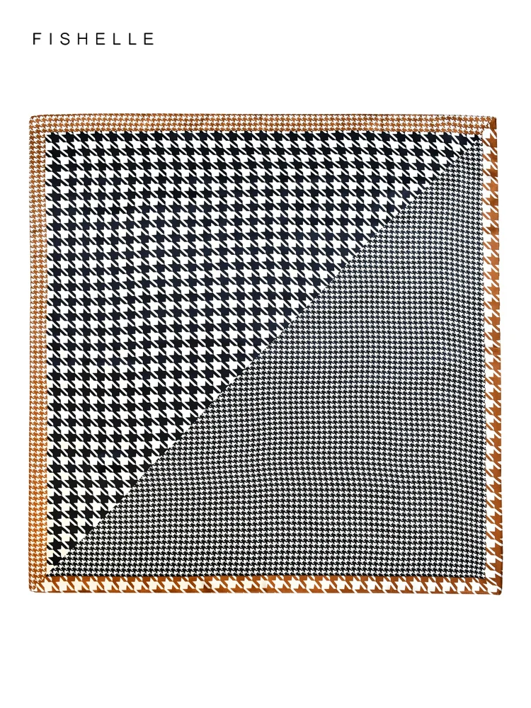 New Fashion Houndstooth 100% Natural Silk Scarf Shawl Wrap Glossy Bandana Hijab Women Headband Kerchief Luxurious Gifts For Lady