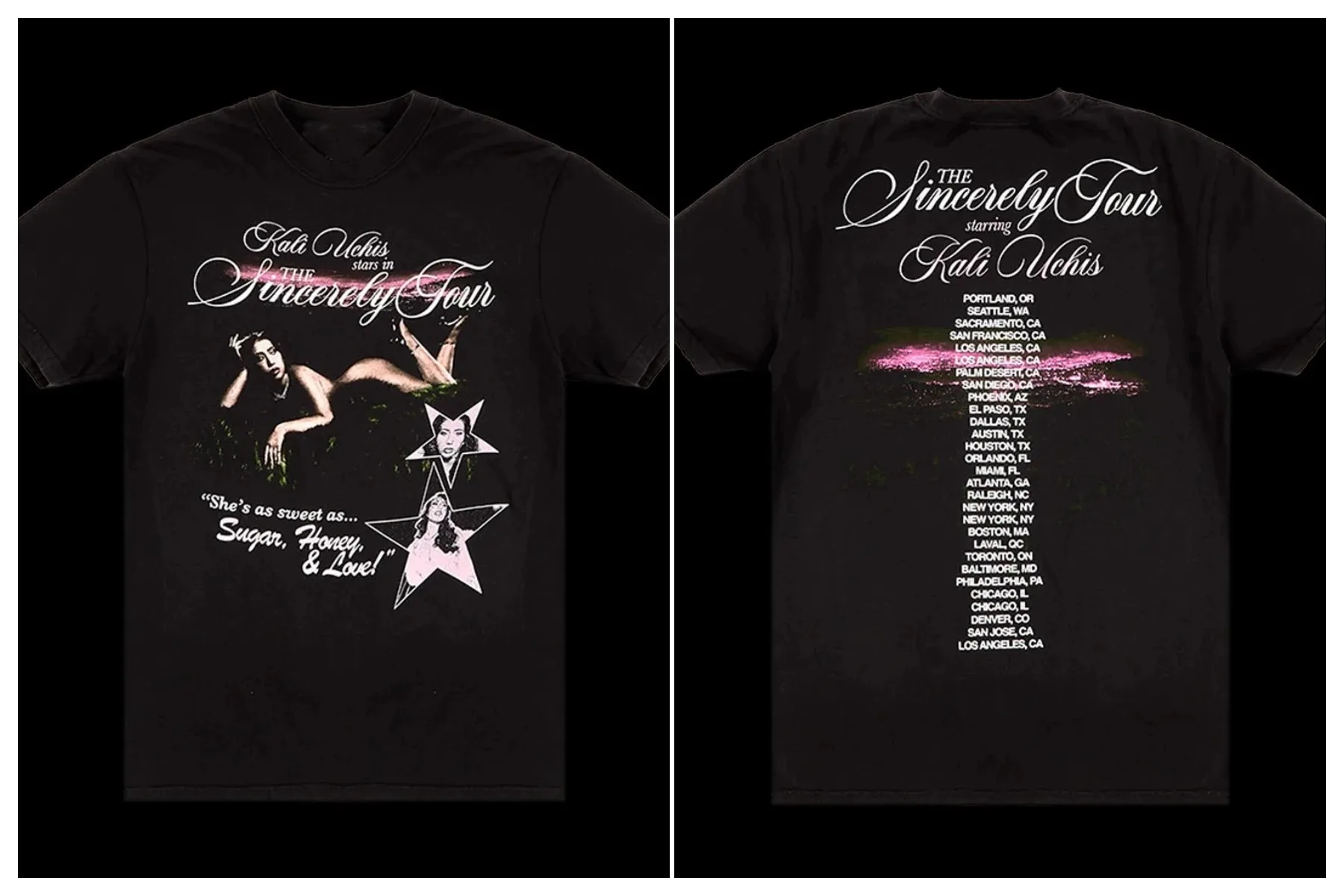 Hip Pop Y2k T-shirt KALI UCHIS Sincerely Tour T-shirt Graphic Print Cotton Loose T Shirts Casual Loose Sports Streetwear Unisex