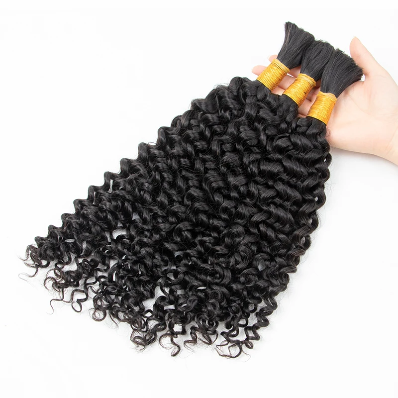 Fasci di capelli umani sfusi ricci profondi per la materia prima dei capelli brasiliani V-light/intrecciare i capelli Remy 10-30 pollici per il salone # 1B 50 g/pacco