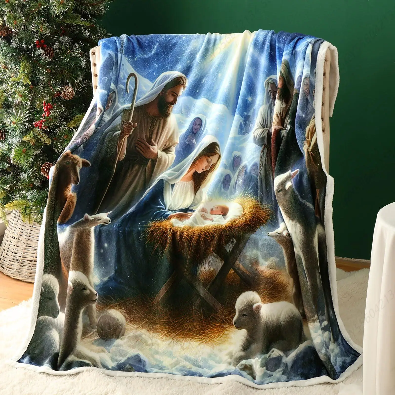 

Christmas Throw Blanket Birth of Jesus Christmas Flannel Blanket Religious Throw Blanket Throws for Xmas Winter Christian Gifts