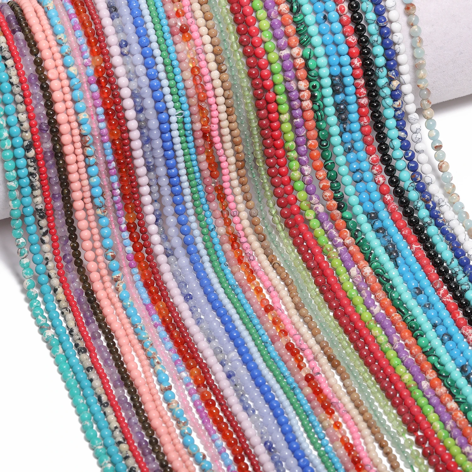 2/3mm Natural Smooth Tiny Stone Beads Apatite Turquoise Amazonite Amethyst Small Waist Beads for Jewelry Making DIY Bracelet