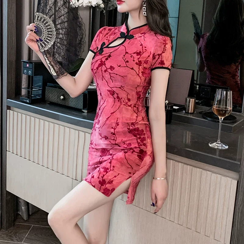 

Sexy Club Mini Dress Arrival Vintage Chinese Style Women's Qipao Spring Sexy Party Sheath Dresses Improved Cheongsam