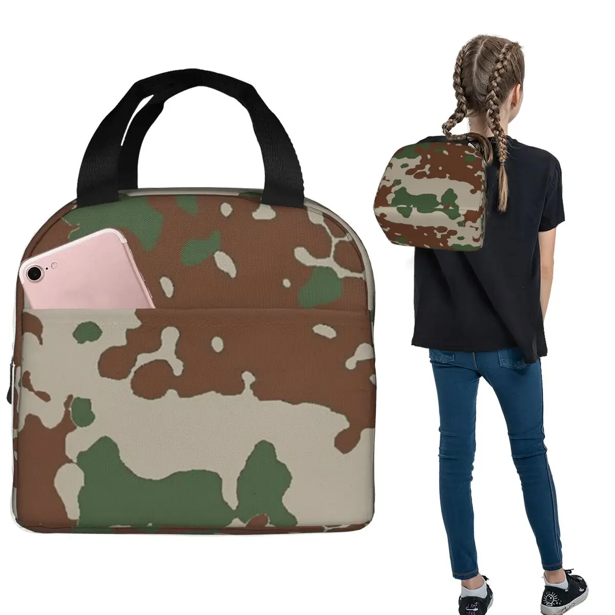 Russian Woodland Camouflage Insulated Lunch Bag for Women Kids Portable Food Boxes Thermal Lunch Box Tote