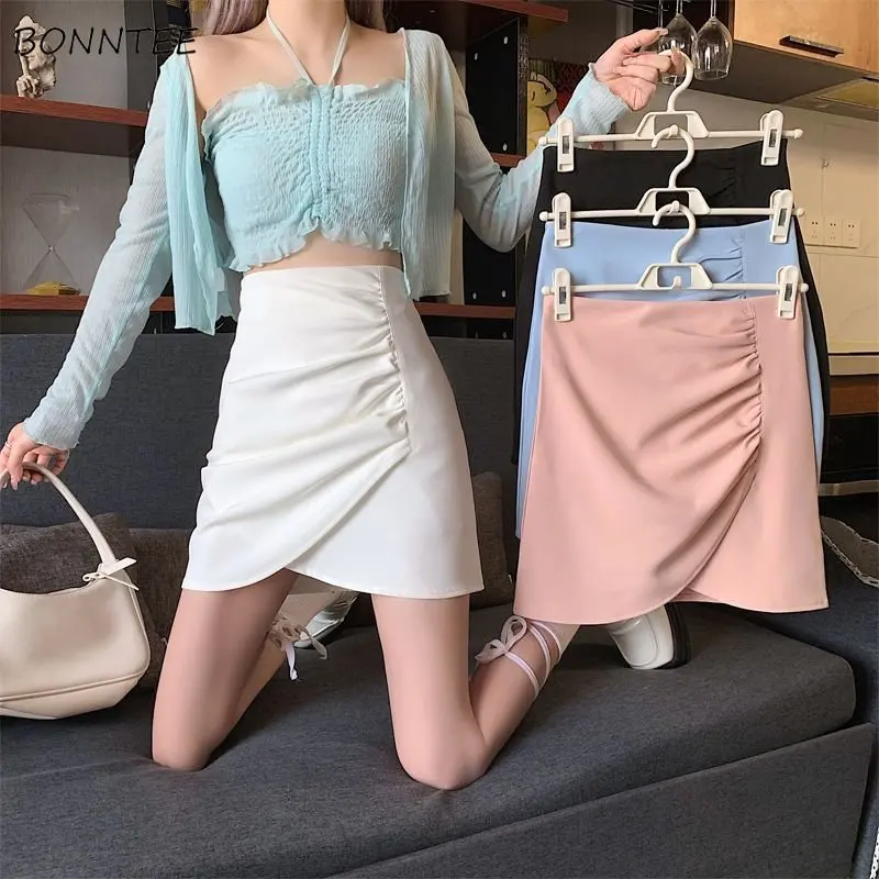 

Skirts Women Solid Slim 4 Colors All-match Creativity Daily Sweet Spring Korean Style Elegant Vintage Simple Cozy Seductive New