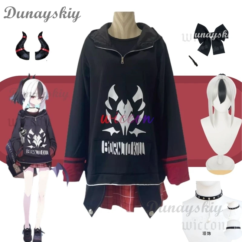 

Game Blue Archive Onikata Kayoko Cosplay Costume Wig Hoodie Jirai Kei Outfit Horn Headwear Women Uniform Daily Suit Halloween