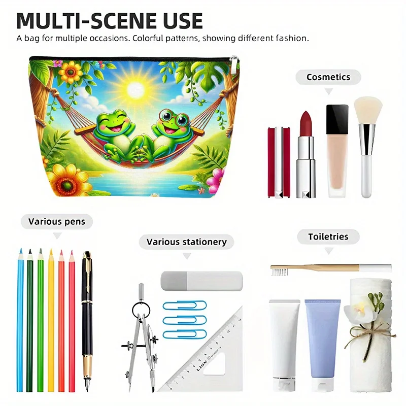 Un charmant sac de maquillage grenouille – joli sac multifonctionnel à fermeture éclair pour femmes, sac de rangement de bijoux