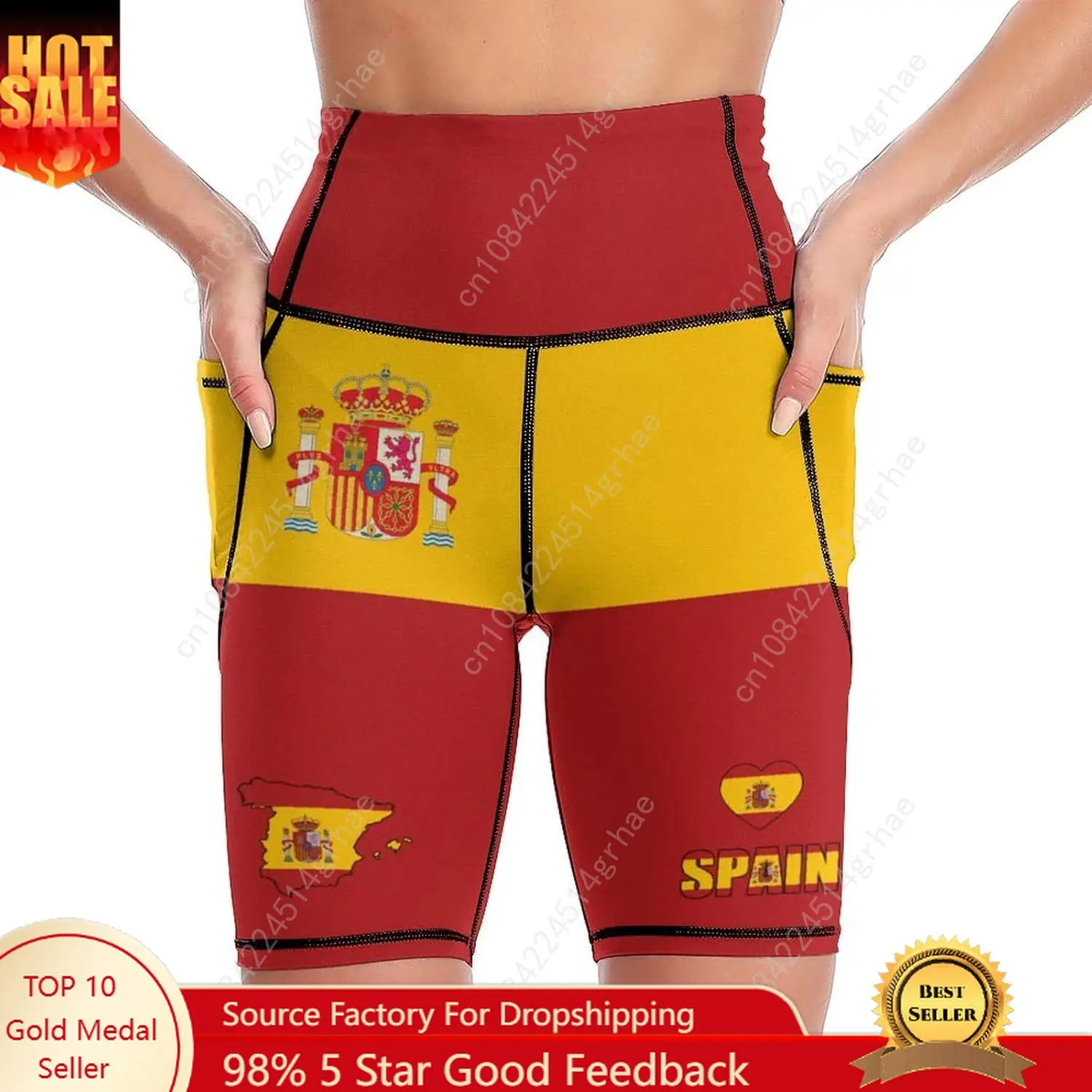 

Spain Flag Yoga Pants Womans Knee Length Yoga Shorts Tummy Control Leggings Pants Stretch Workout Shorts