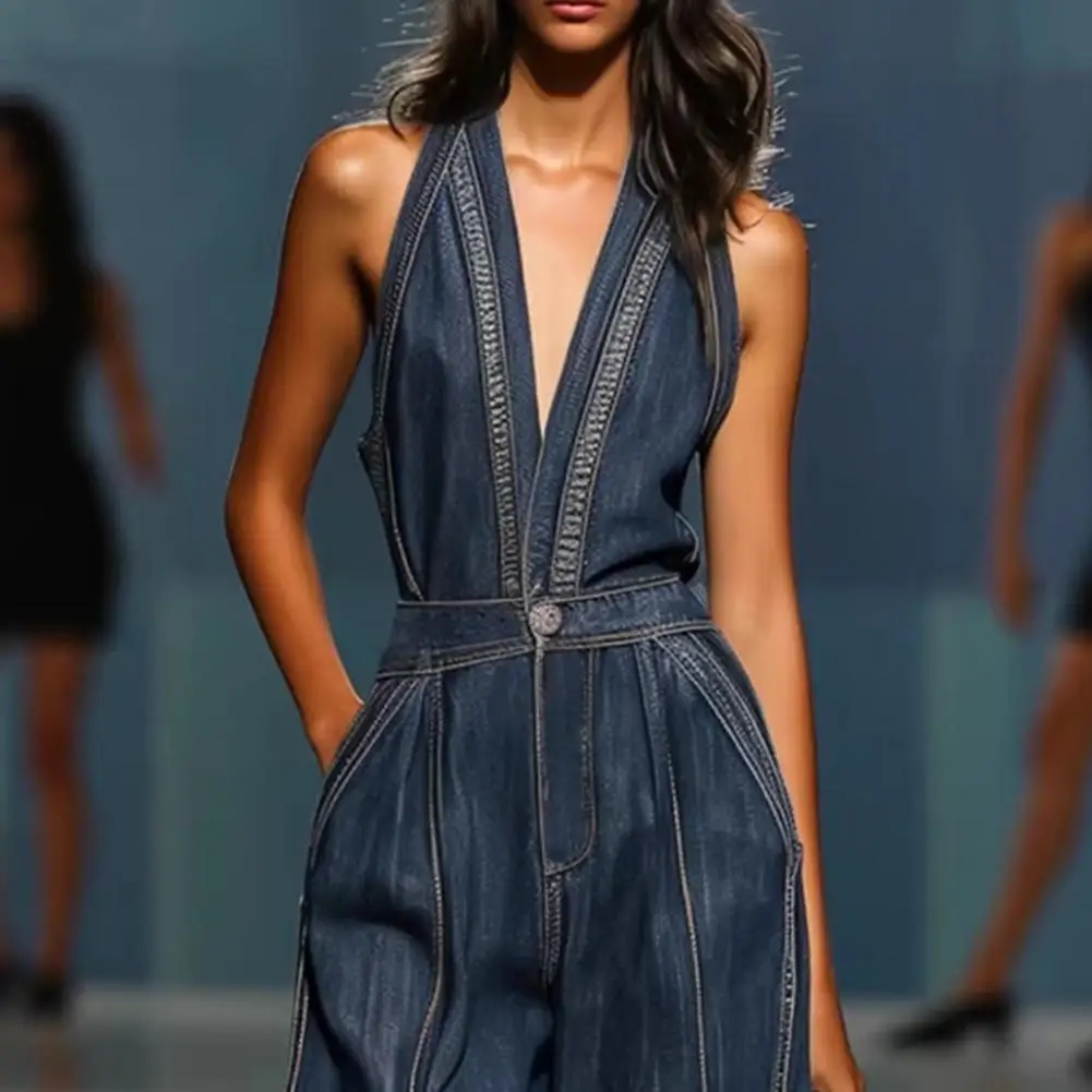 

2026 New Women Stand Collar Sleeveless Jumpsuit Loose Casual Office Daily Wear Rompers