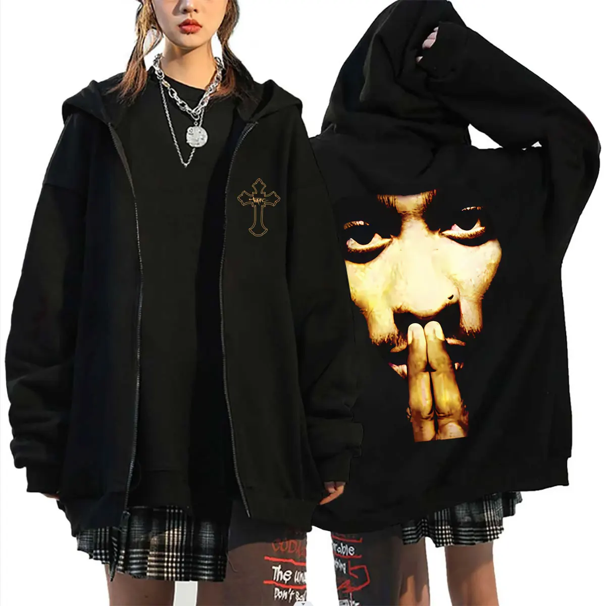 Sudadera con capucha y cremallera cruzada de Tupac 2pac, estilo hip hop, oversize, para hombre y mujer, estilo urbano, vintage, informal, con cremallera.
