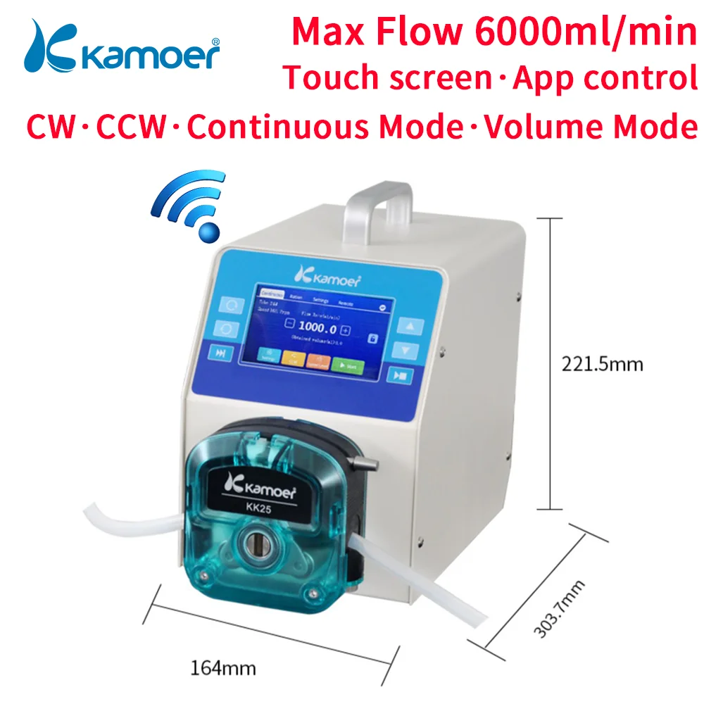 Kamoer 7.8L/min 600RPM AIP WiFi Peristaltic Pump AC100V-240V Intelligent App Control Dosing Pump for Lab, Food and Beverage