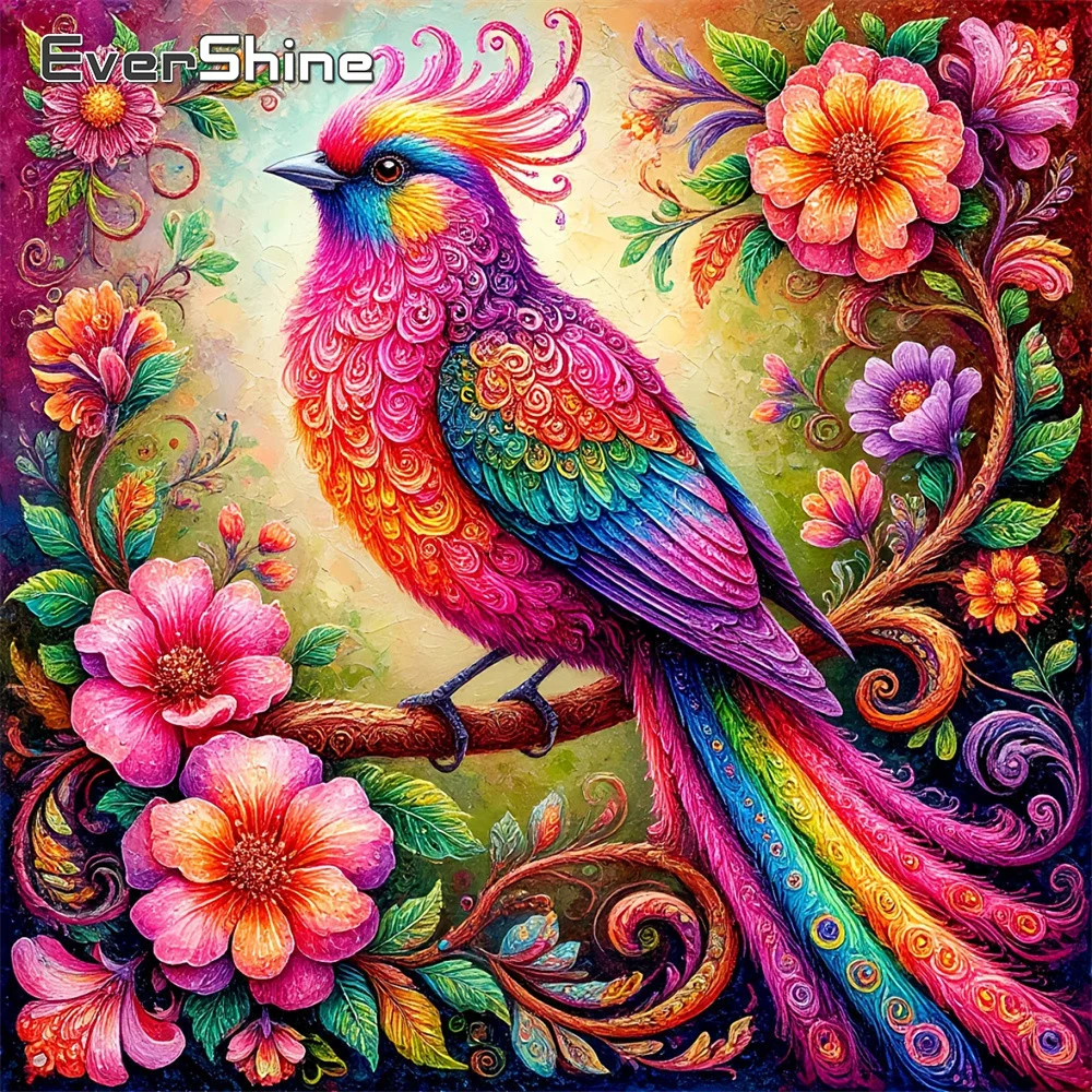 Evershine Diamant-Stickerei, Tier- und Vogelmotiv, Strass-Gemälde, Feder, volles quadratisches Mosaik, Gänseblümchen, Blume, DIY, einzigartiges Geschenk