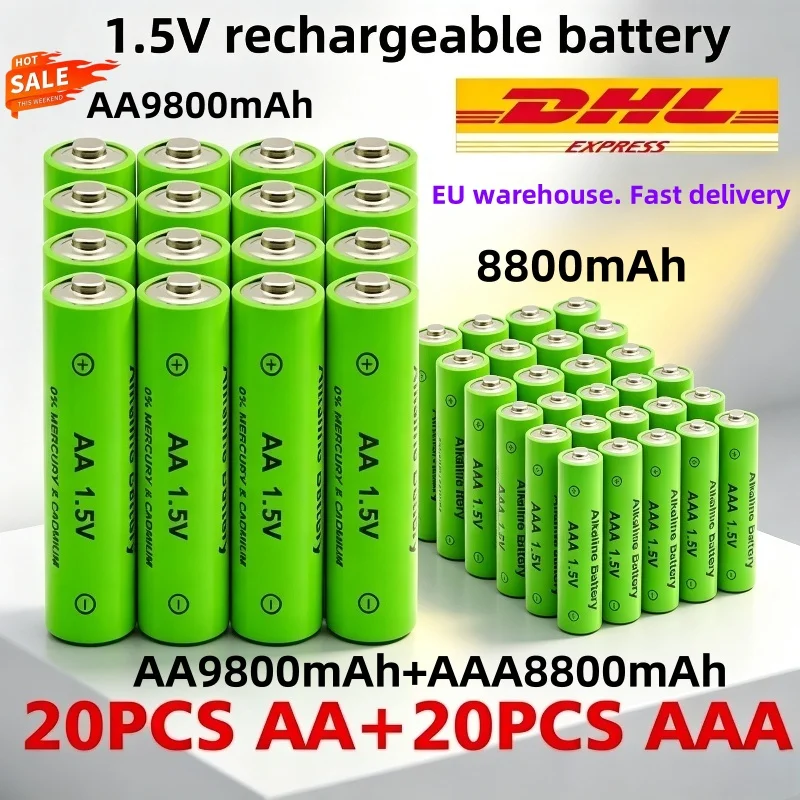 Batteria ricaricabile 1,5VAA 9800mAh/batteria AAA 8800mAh, batteria ricaricabile al nichel-idrogeno 1,5V AA, telecomando, torcia, sveglia giocattolo, mouse, tastiera, magazzino UE. Consegna rapida