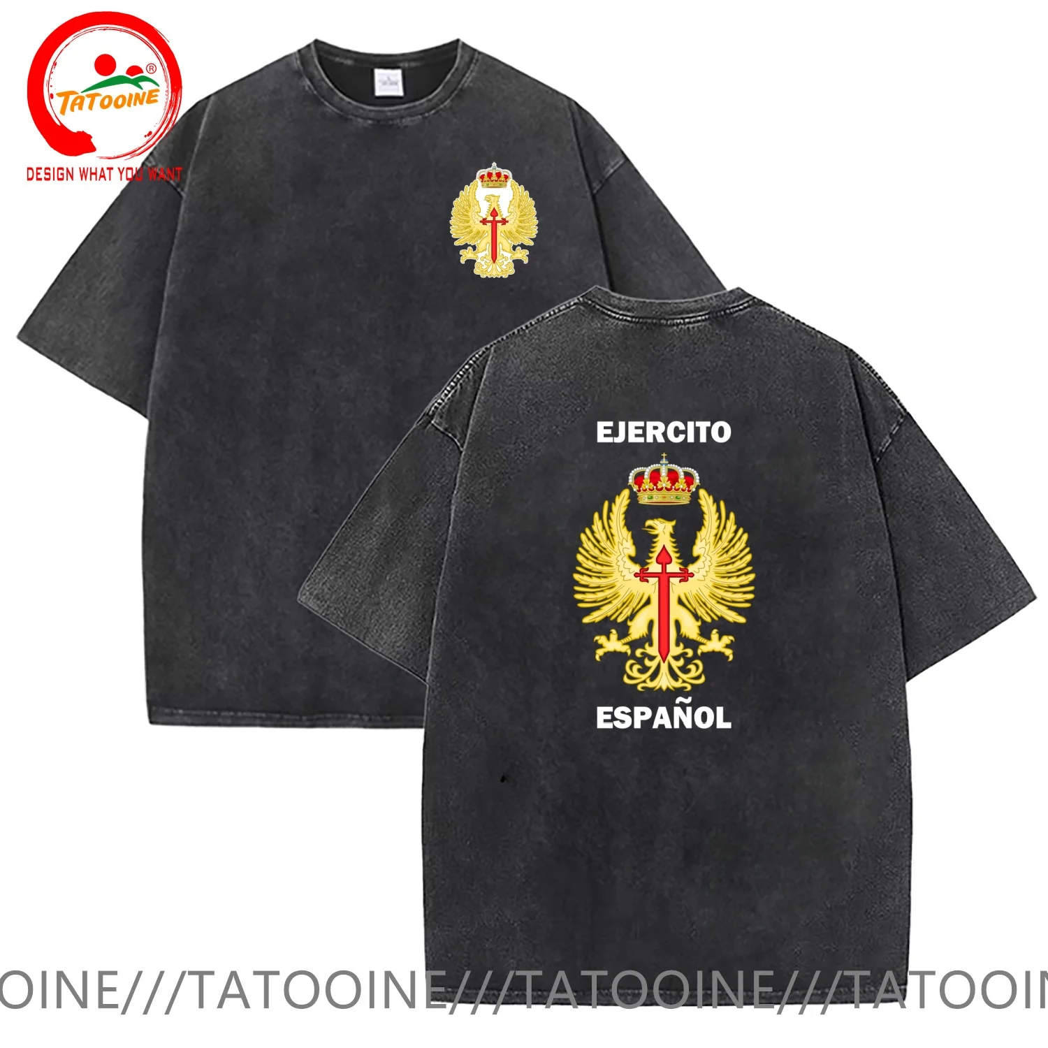 Vintage Washed Cotton T-Shirt Funny Designer Espana Army Kingdom of Spain logo T Shirt Men Fashion Trendy Casual Clothing Stylis