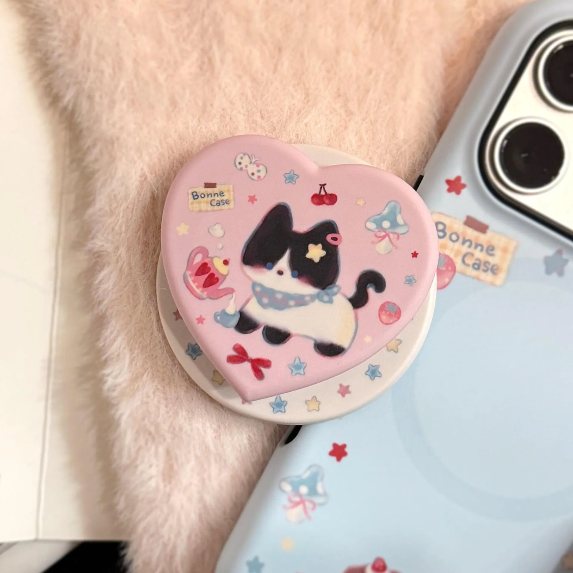 

Kawai Cat Phone Grip Holder Folding Bracket Scalable Pink Sweet Finger Stand Socket Universal for Cell Mobile Decor Accessories