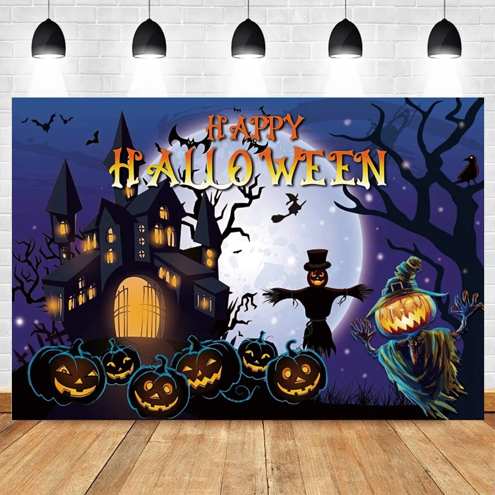 

Happy Halloween Backdrop Pumpkin Moon Castle Witch Kid Portrait Photocall Party Photography Background Photo Studio Photographic