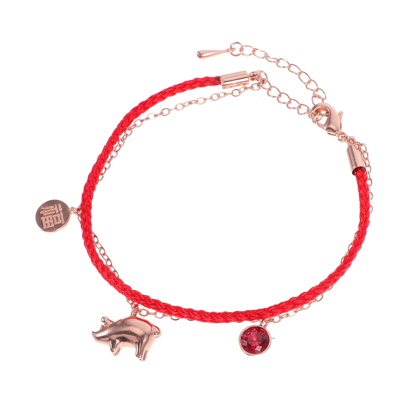 

s Best Friend Charm Bracelet Alloy Piggy Chinese Zodiac Red Braid Thread String Women Birthday Gift Christmas Free