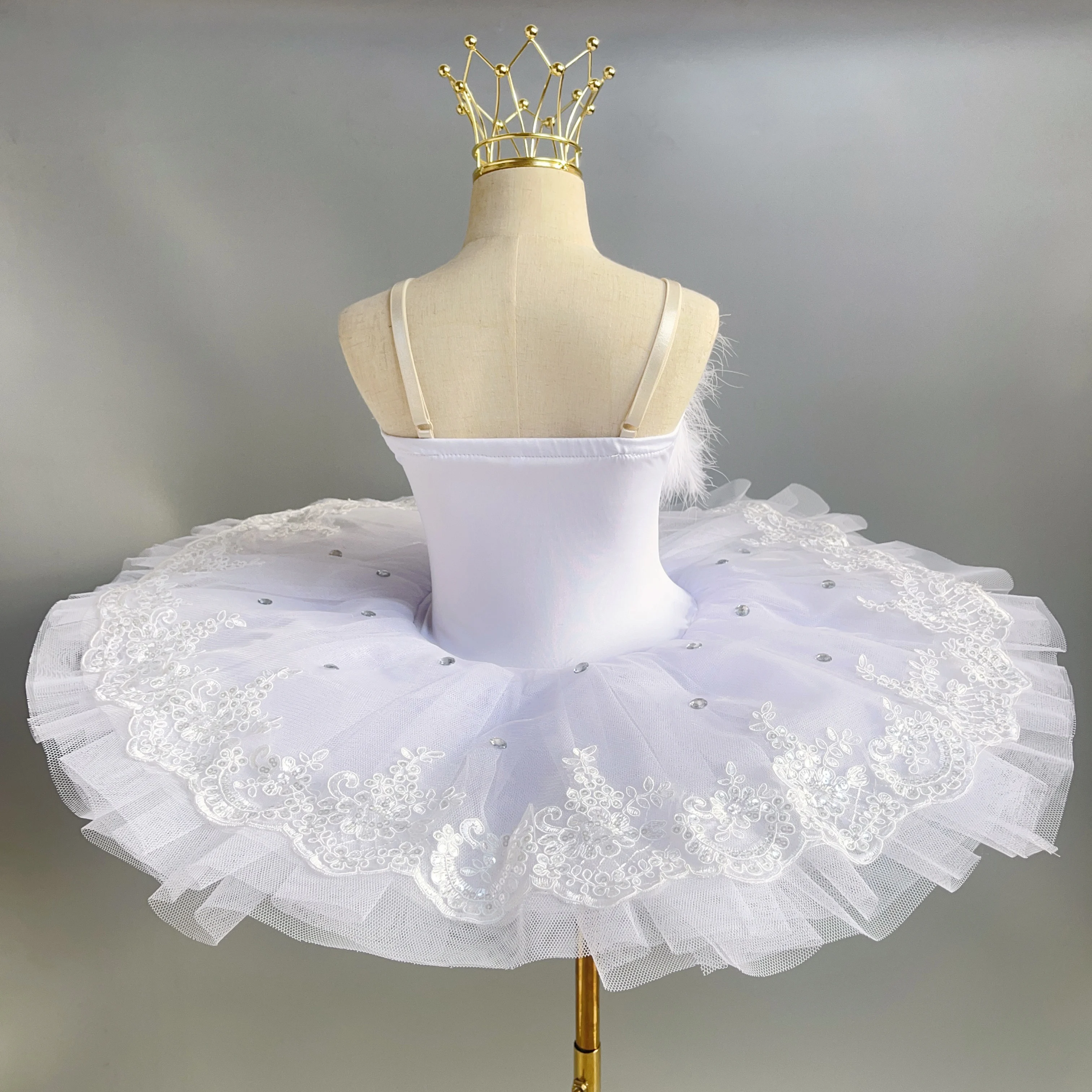 Adult  White Feather Professional Ballet Tutu Dress Classic Ballerina Ballet Dance Costume Pancake Platter Tutu Women