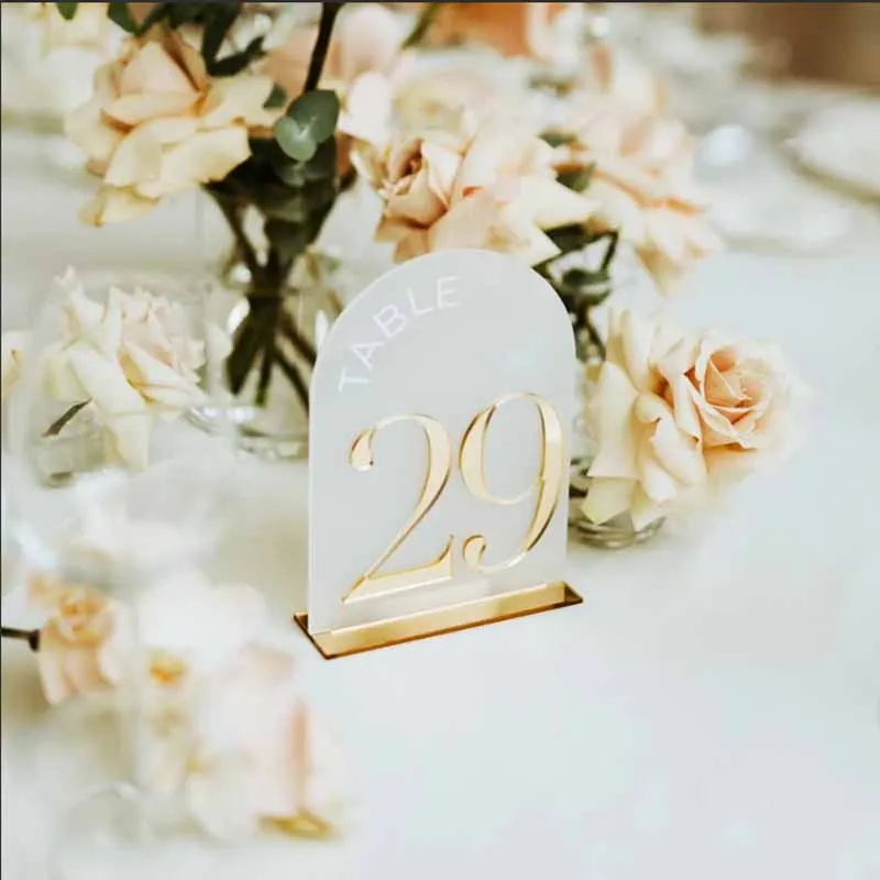 Arched Shape Table Numbers - Gold Wedding Table Numbers with Stands - 3D Table Numbers - Wedding Reception Decor