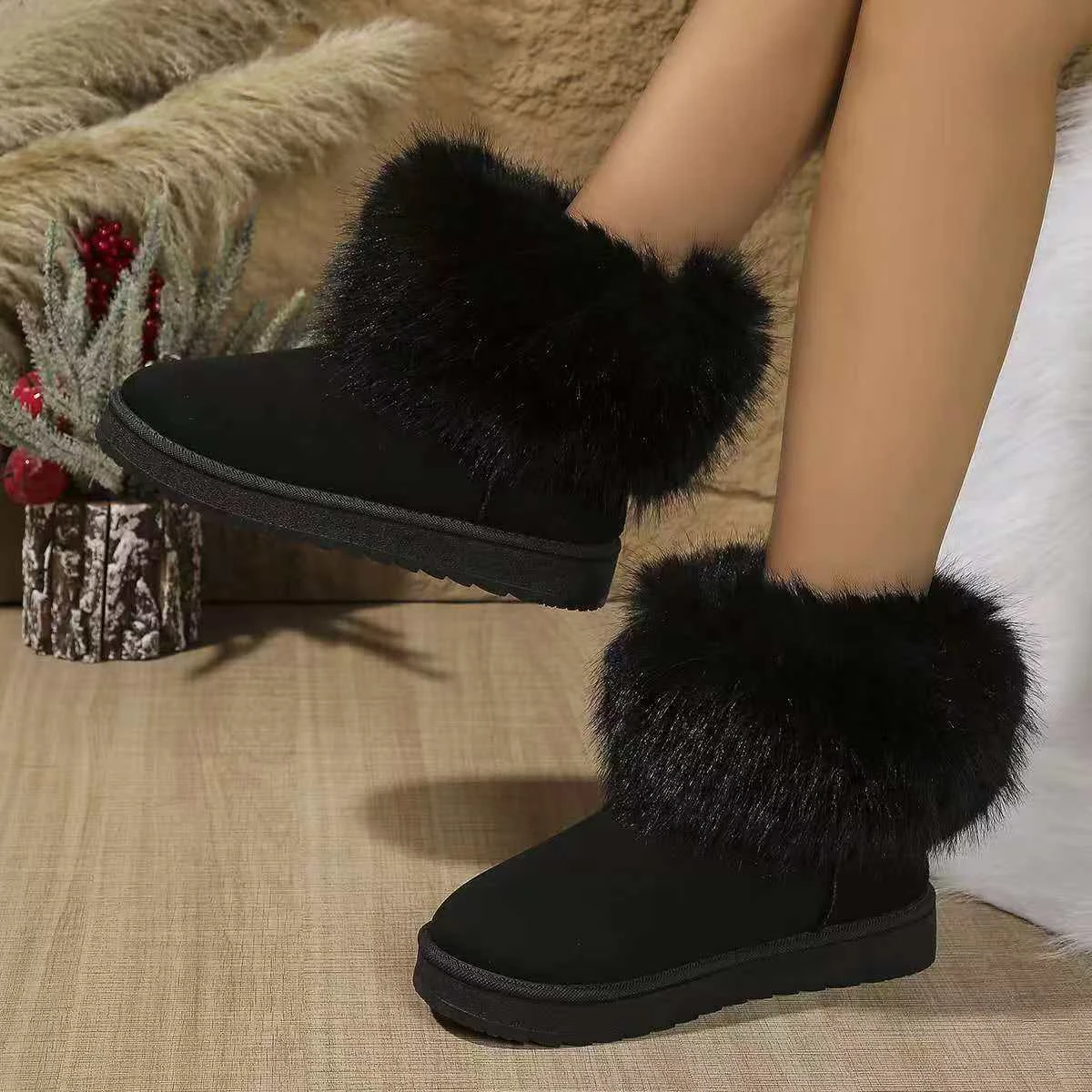 Women Boots New Winter Platform Shoes Thickened Fluff Women\'s Snow Boots Comfortable Outdoor Warm Shoes Women Plush Flats Boots