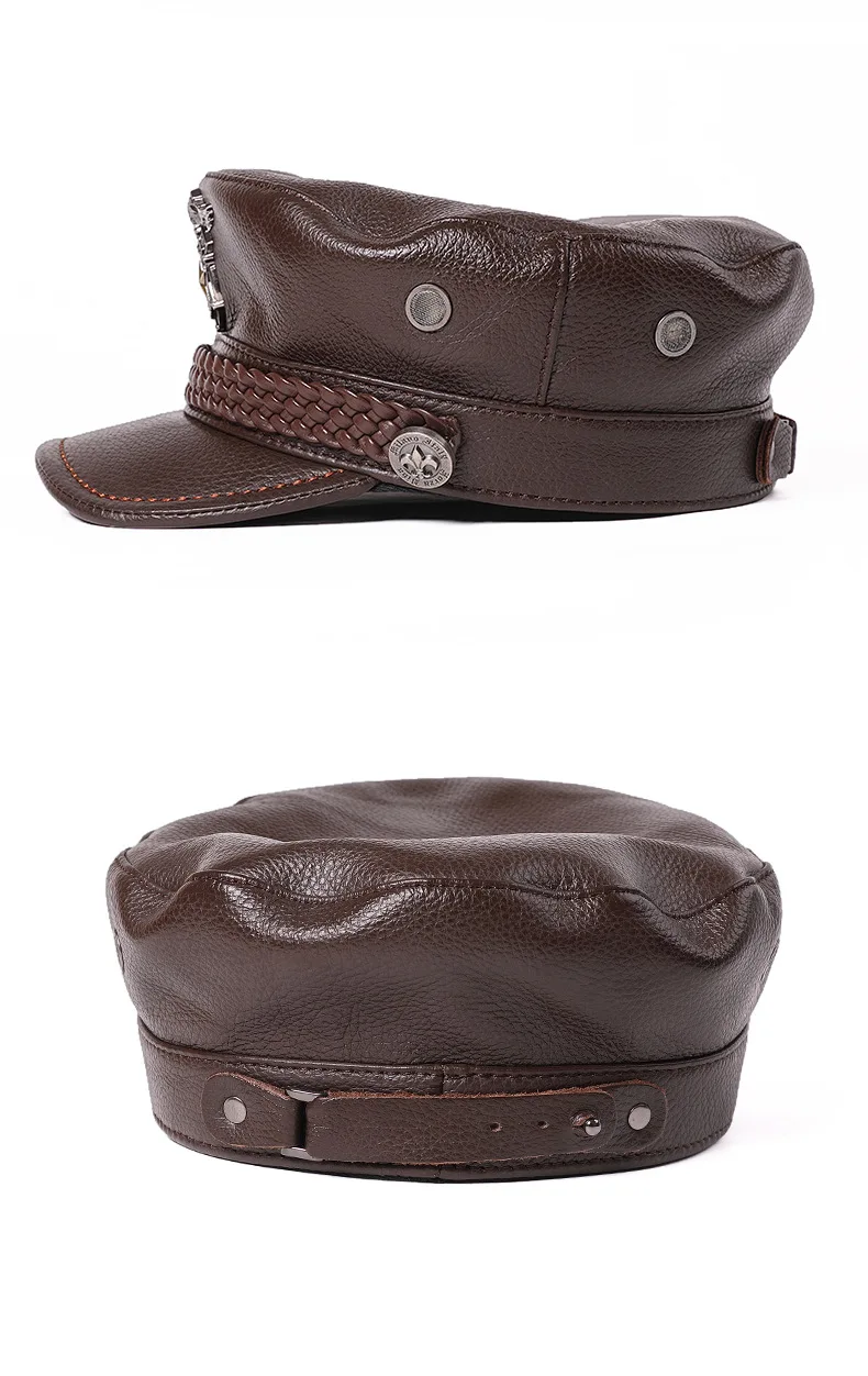 Sombrero de cuero genuino Gorras de motocicleta para hombres y mujeres gorra de piel de vaca de capa superior de moda informal alemana