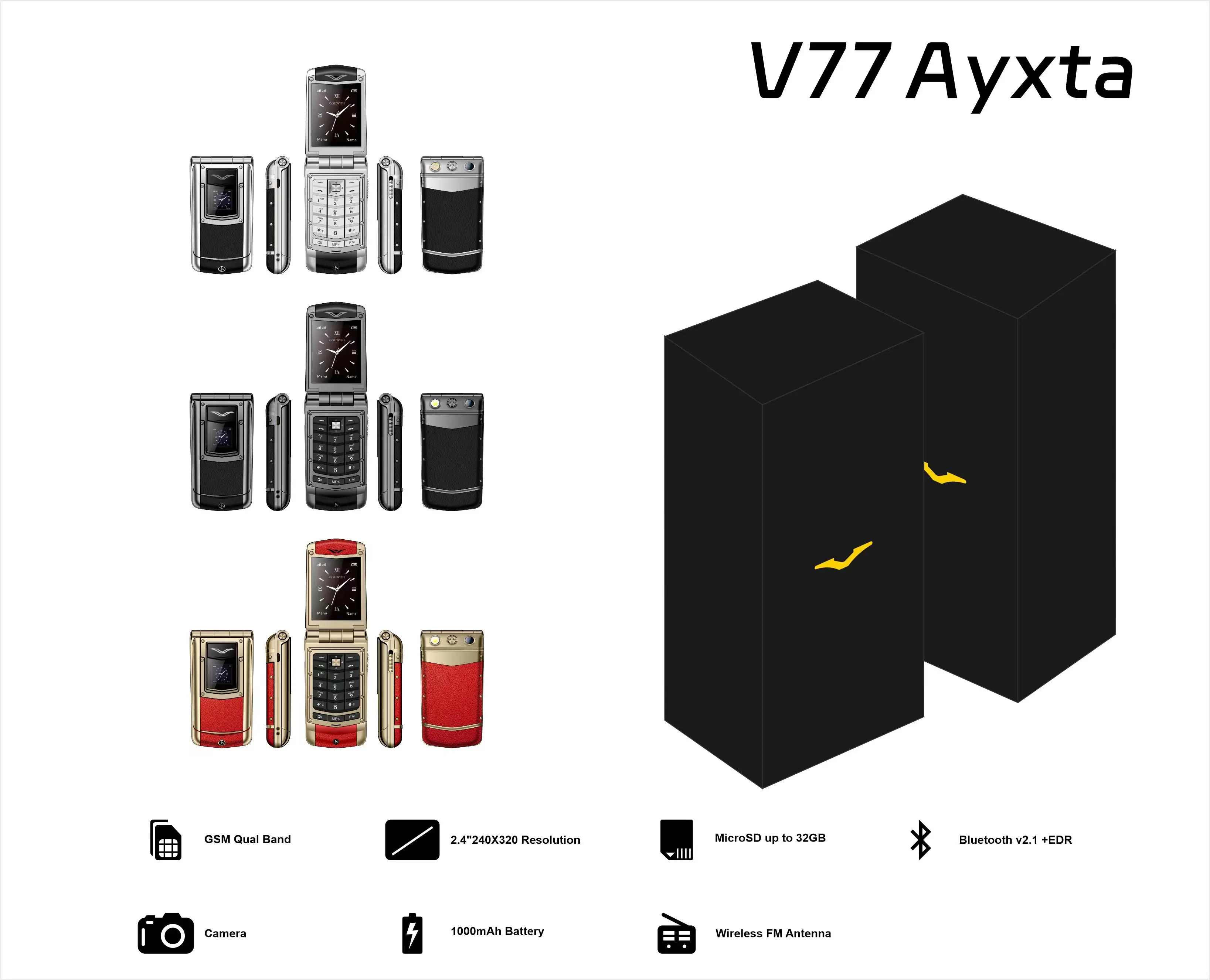 V77 Ayxta GSM CellPhone 2.4inches MTK Dual SIM Dual Standby Flashlight Music Player Bluetooth Flip Mobile Phone
