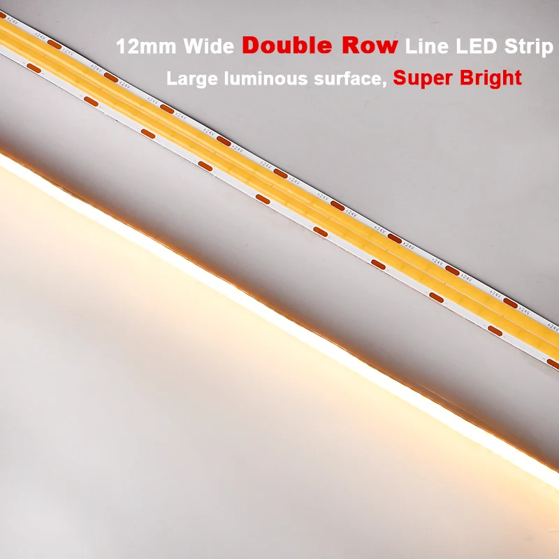 Super Bright COB LED Strip Light 2000lm/m Double Row 600 LEDs/m Flexible Dimmable Led Tape RA90 3000K 4000K 6500K 24V Luces Led