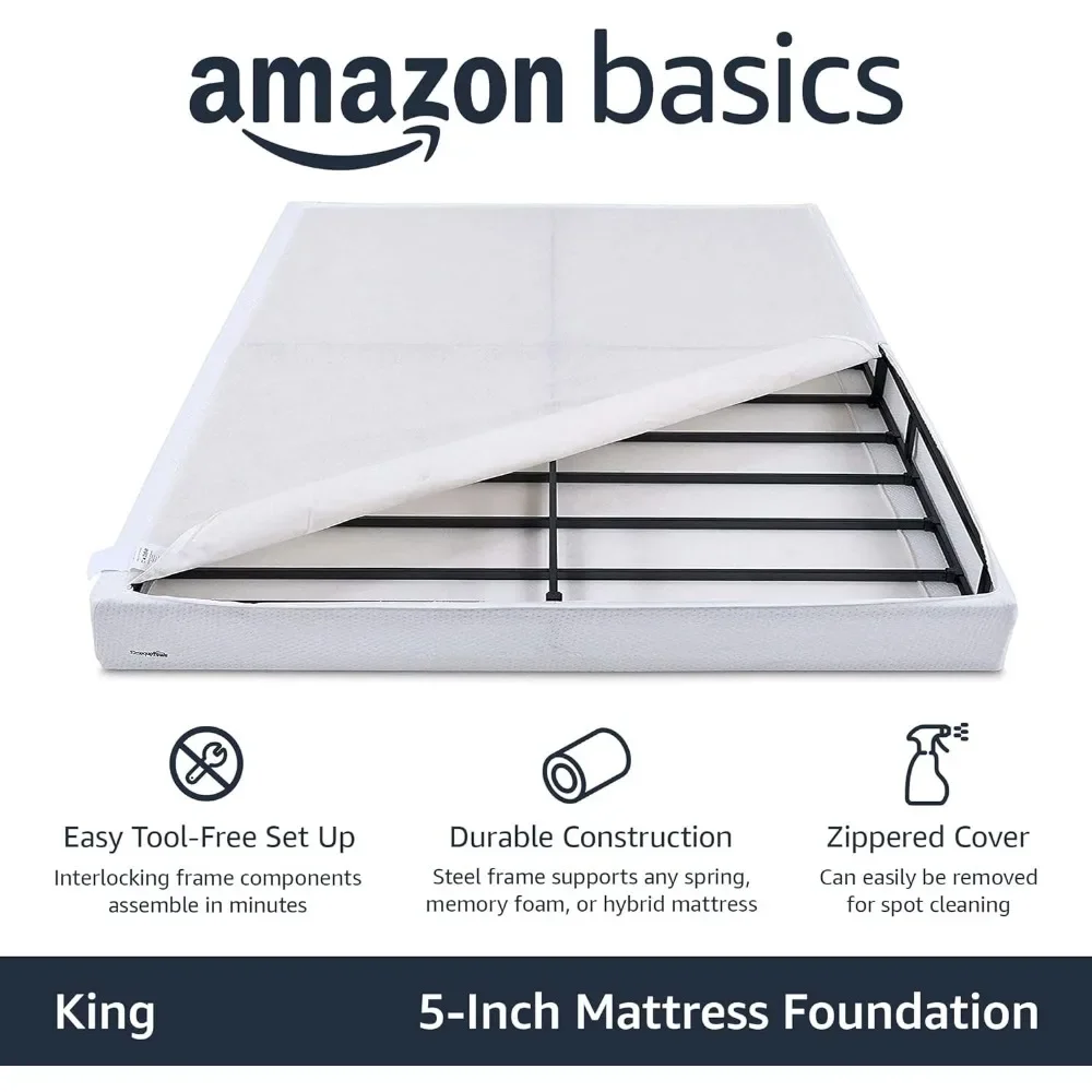 Base de cama de molas Smart Box, base de colchão de 5 polegadas, fácil montagem sem ferramentas, King, branco, 79 x 75,5 x 5 polegadas (CxLxA)