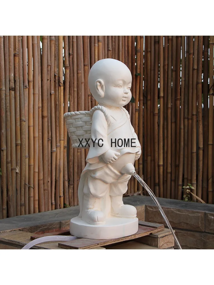 TT Pee Boy Water Fountain Cute Zen Little Monk Urine Children Sculpture Garden Landscape Fish Pond Decorative Crafts