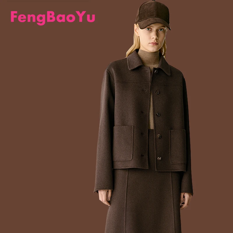 

Двустороннее женское короткое пальто из меха альпаки простого и элегантного стиля, изготовлен из шерсти и шерсти, очень удобно