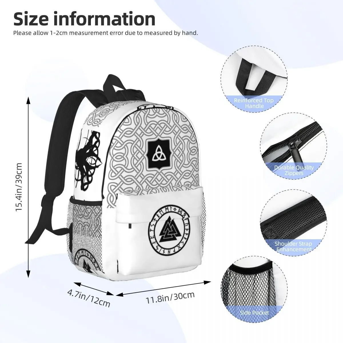 Valknut II-Sac à dos Rune Circle pour enfants, variante I, cartable pour garçons et filles, sacs d'école à la mode, sac à dos pour ordinateur portable, initié