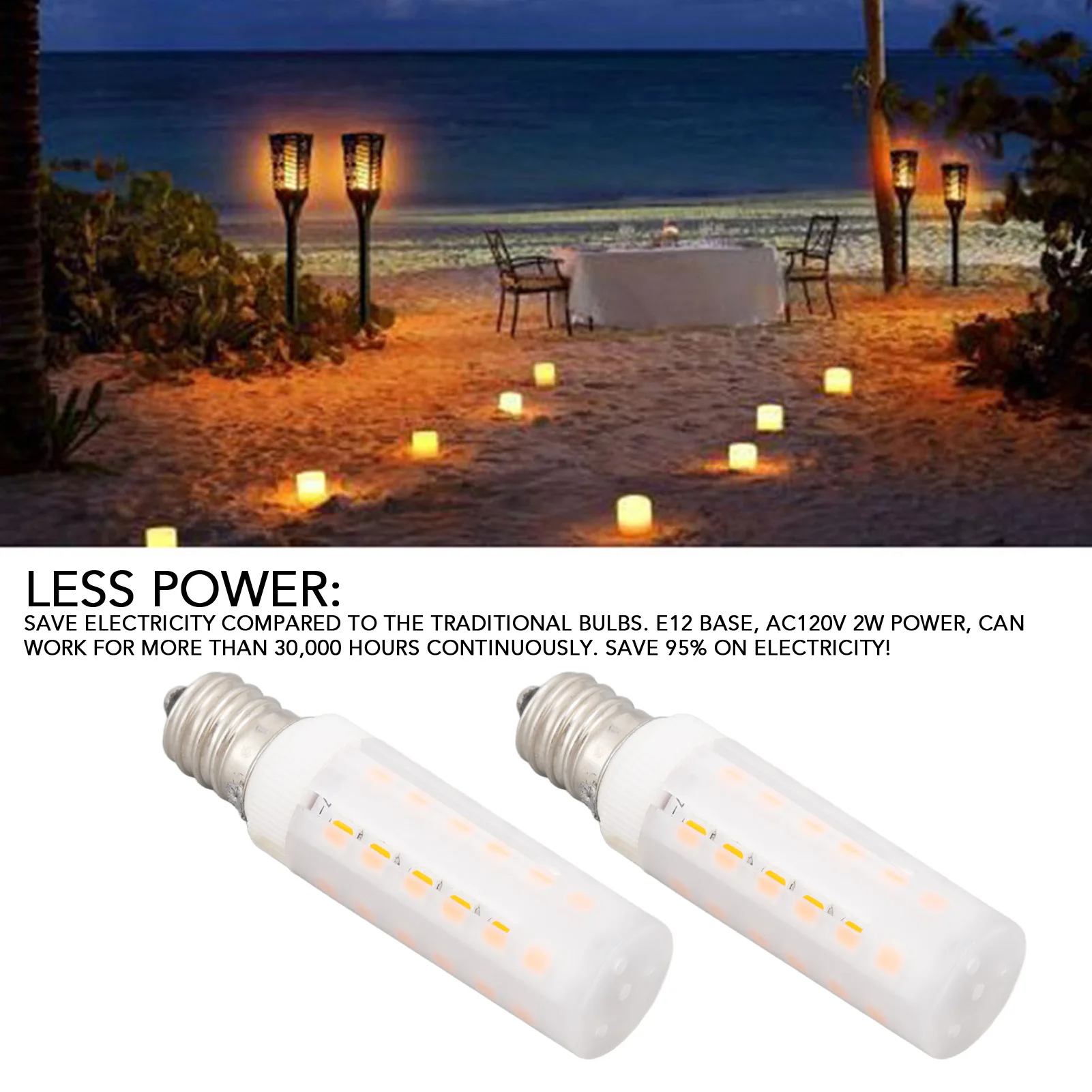 Ampoules de maïs LED E12, 2W, 120V, 36 lumières jaunes chaudes avec flamme 216.239., ampoules à flamme E12