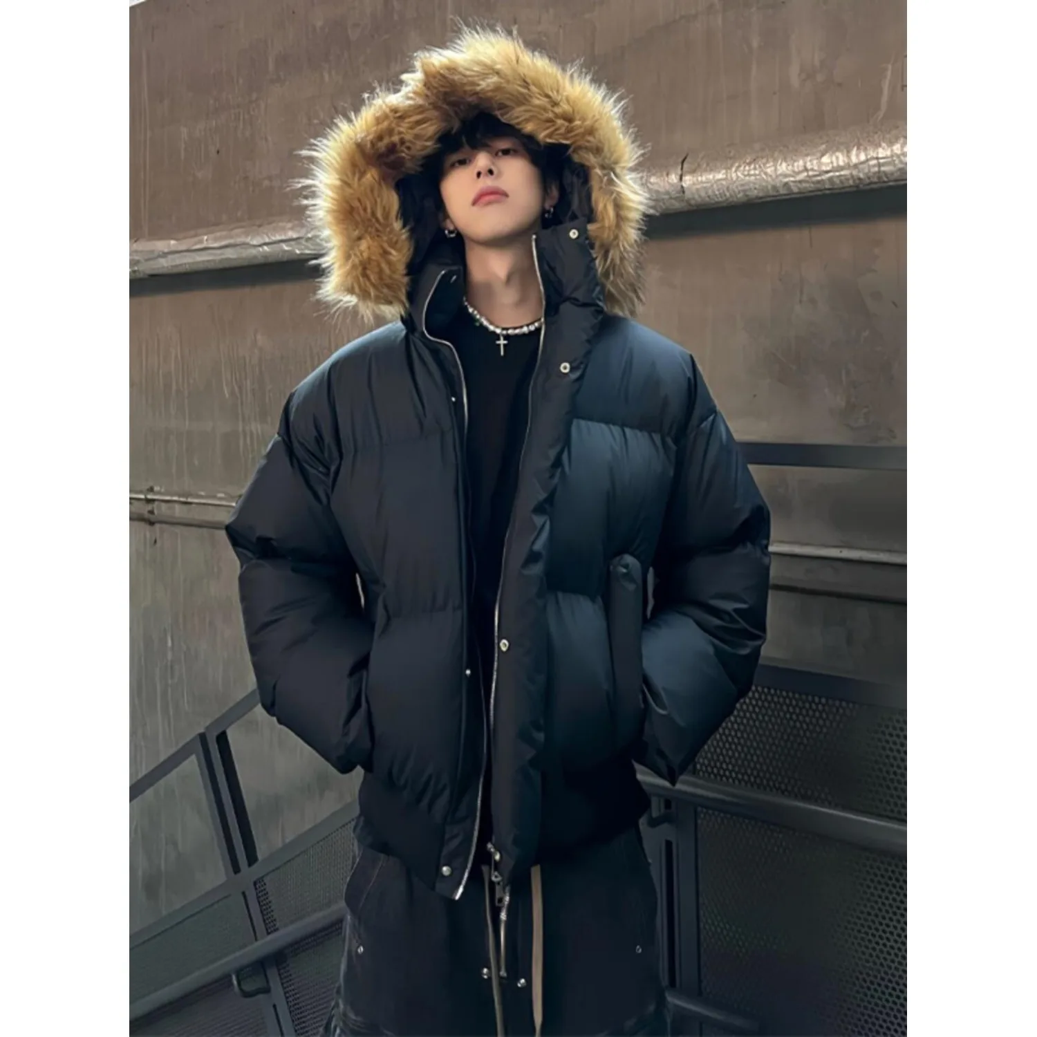 

Men's Large Size down Jaet American Sle Fur Collar Hooded 250 Pou Cleanfit Outerwear Polyester Fiber Stand Fit