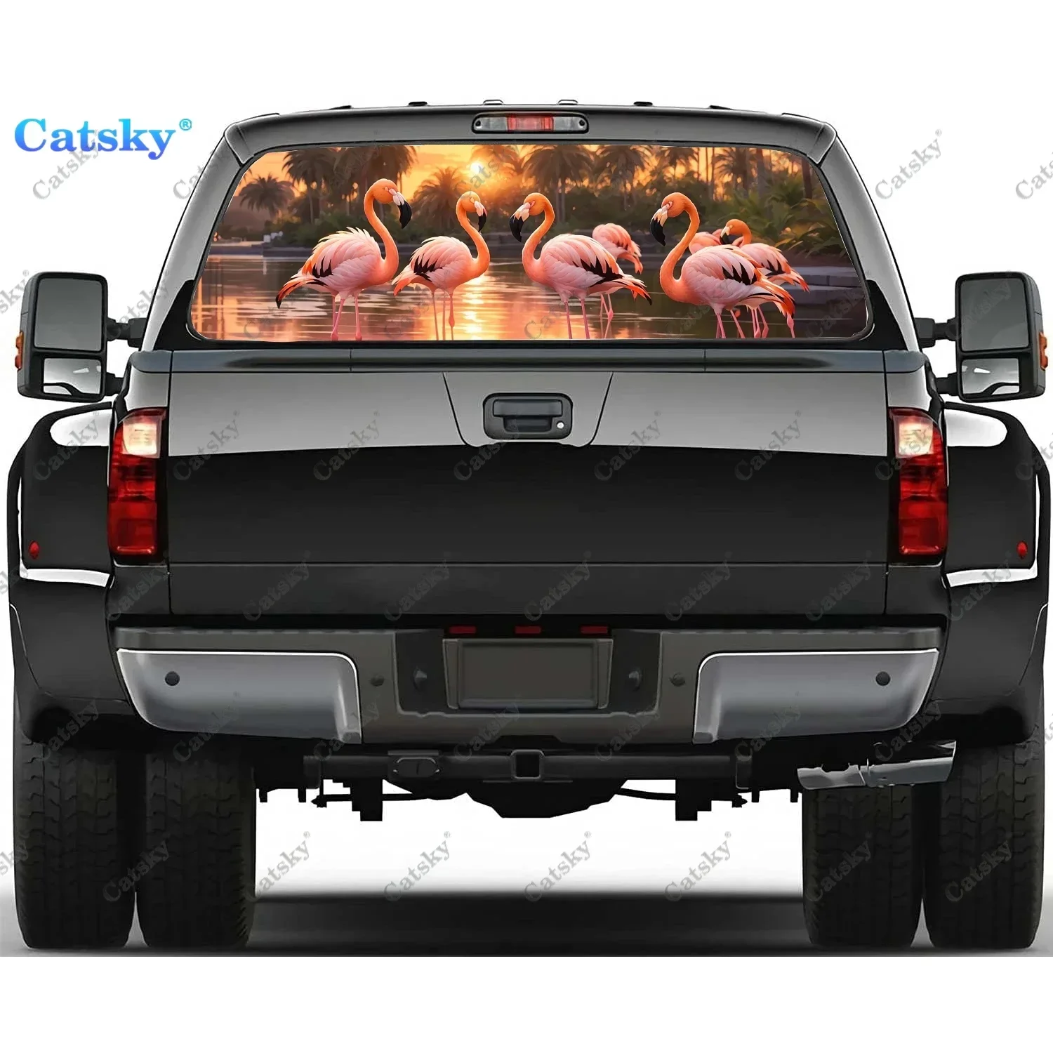 Flamingos on The River Bank Rear Window Decal Fit Pickup,Truck,Car Universal See Through Perforated Back Window Vinyl Sticker