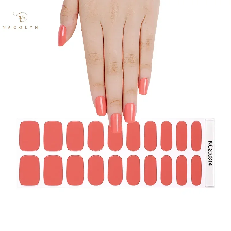 Tira de parche de uñas de Gel semicurado, deslizador adhesivo de larga duración, envolturas de uñas de cubierta completa, pegatina de manicura de esmalte de Gel UV, serie NG de 20 puntas