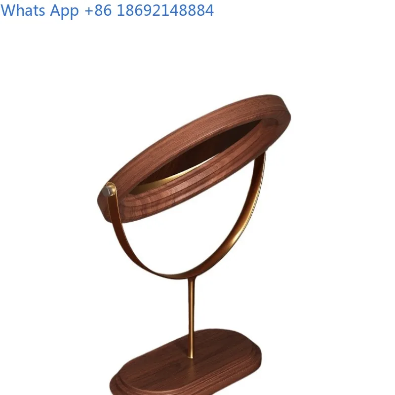 Solid Wood Vintage Style Desktop Home Use High-Definition Large Round Mirror Bedroom Dressing Table Vanity Mirror