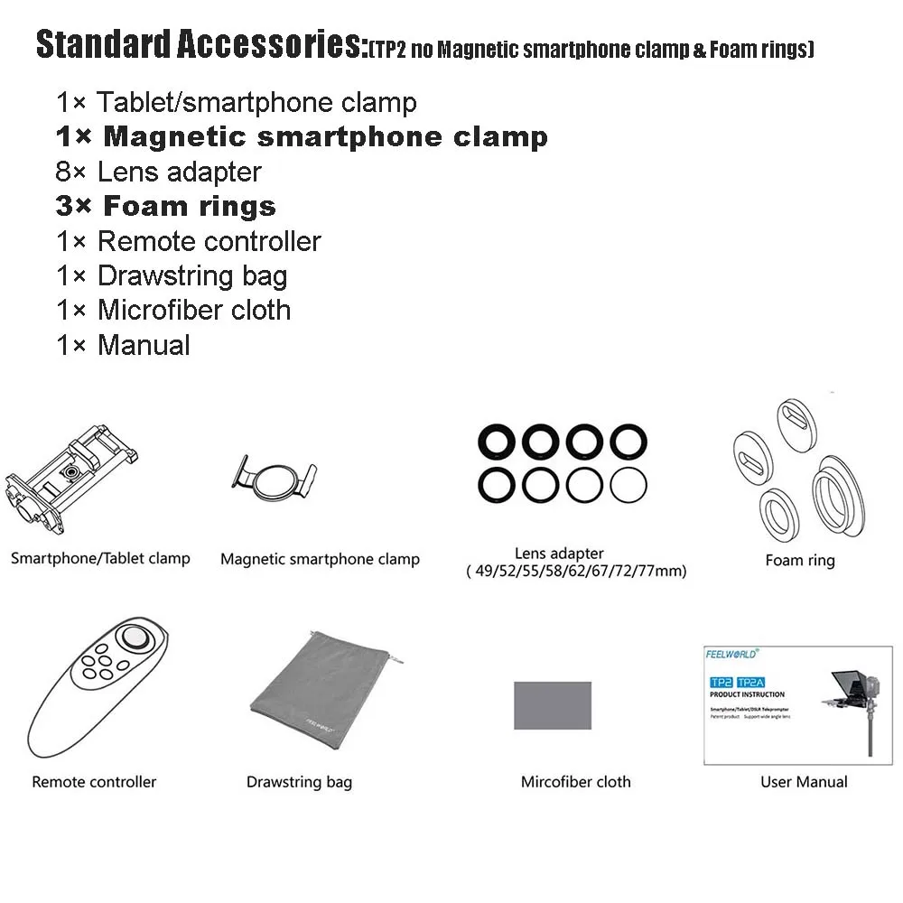 FEELWORLD TP2 TP2A Portable 8 Inch Teleprompter Supports Under 8\