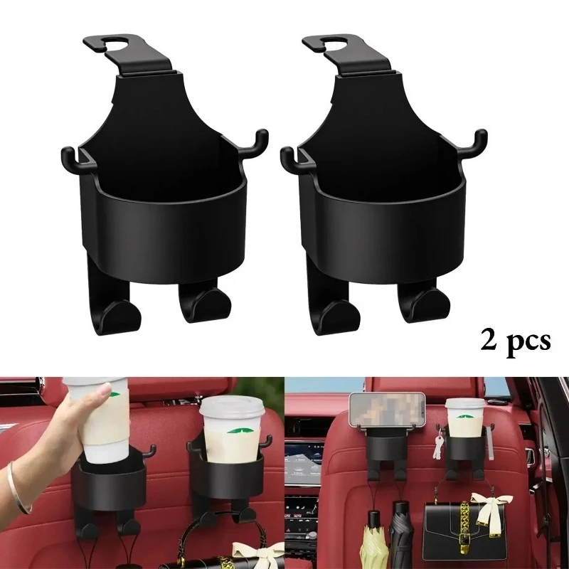 

2Pcs Car Seat Headrest Hook Hanger Storage Organizer Universal with Cup Holder for Handbag Fit Universal Vehicle Car Accessories