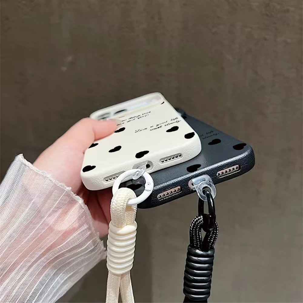 Herz-Minimalistisches INS-Handschlaufen-Kunst-Case für iPhone 13 11 12 Pro Max iPhone 15 17 14 16 XR 7 Plus Hüllen mit Lanyard Funda – Detail 3