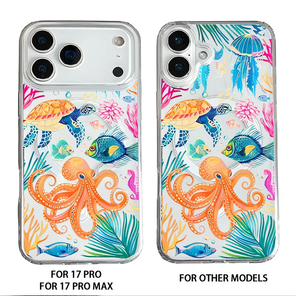 For Magsafe Wallet Magnetic Card Holder Phone Case For iPhone 17 16 13 15 12 14 Pro Max Plus Air 16E INS Marine Animals  Cover - view 5