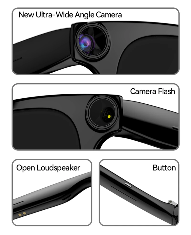 

Новые интеллектуальные очки для стрельбы из искусственного интеллекта, полуоткрытый объемный звук, помощник по искусству, Bluetooth-вызовы, музыкальные многофункциональные очки
