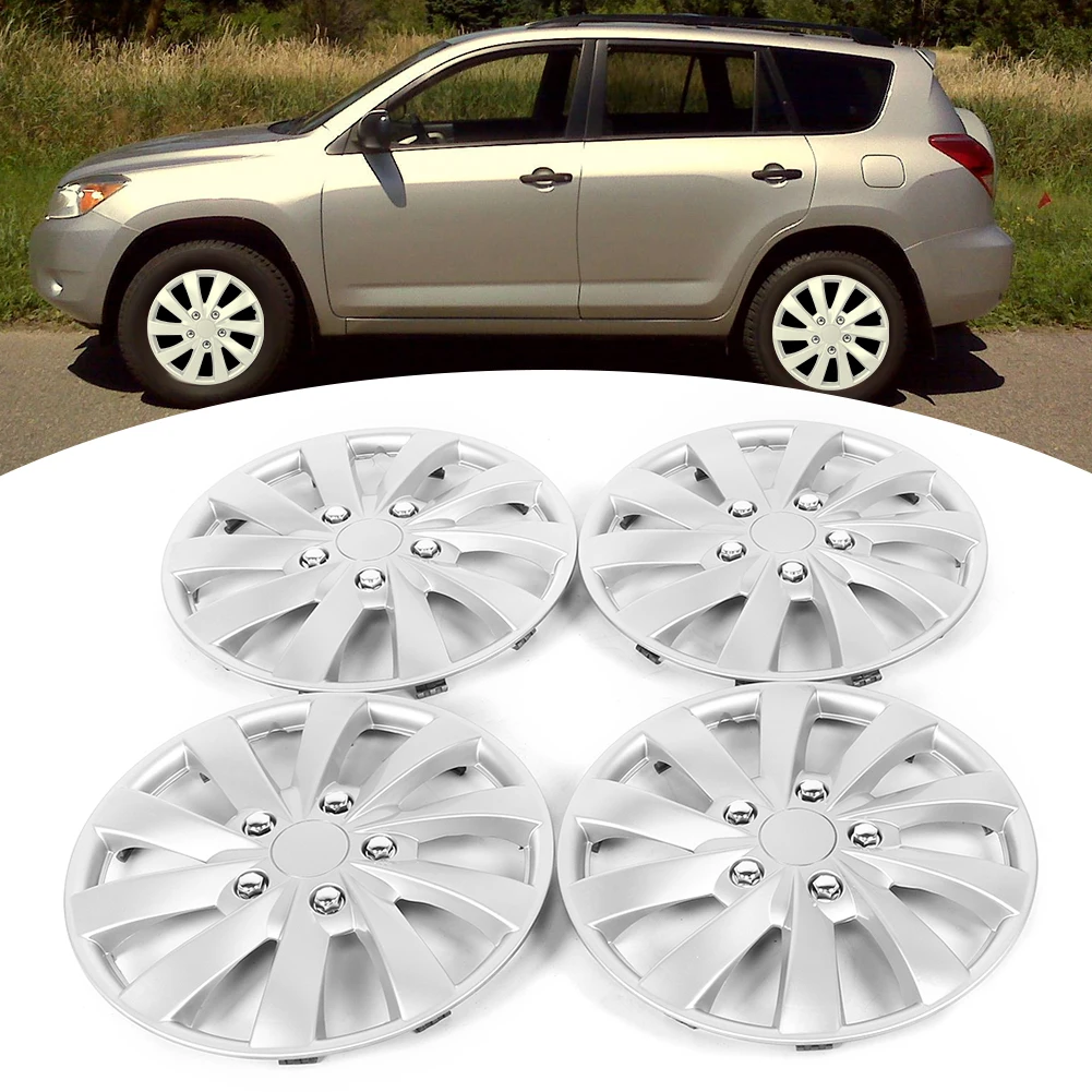 4Pcs/Set 15in Hub Cap Kit Wheel Skins Cover Silver Auto Modified Parts for R15 Tire & Steel RimA Type