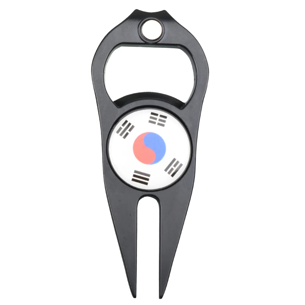 Golf Divot Tool Golf Putting Green Repair Fork With Korea Flag Ball Marker Pitchfork Durable Beer Bottle Opener